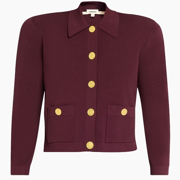 NWT L’AGENCE Osiris Collared Cardigan Dark Malbec